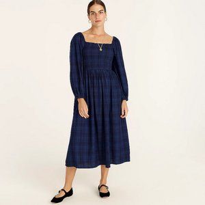 NWT J.Crew smocked puff-sleeve Nap Dress-style dress in indigo plaid